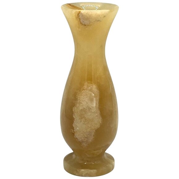Unbranded Other - Vtg Turkish Carved Marble Onyx Stone Short Stem Vase Amber Tones Decor 5.5" Tall